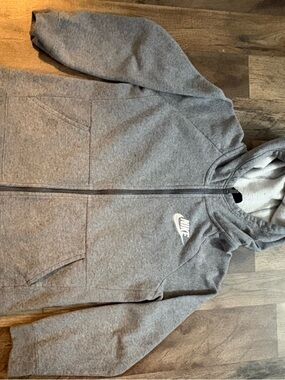 Nike Grey Full Zip Hooded Sweatshirt with White Swoosh